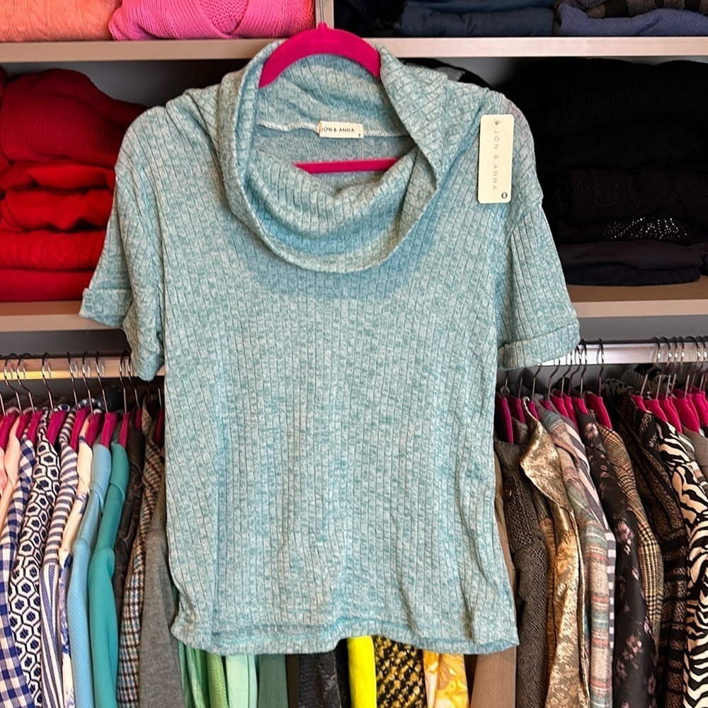 Jon and Anna blue short sleeve turtleneck top size S NWT